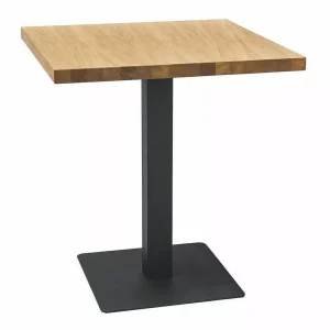 MESA PURO FOLHEADO NATURAL EM CARVALHO/PRETO 70x70