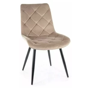 CADEIRA DE VELUDO RALPH ESTRUTURA PRETA/BLUVEL BEGE ESCURO 40