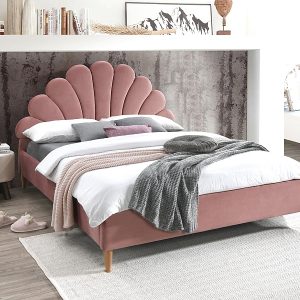 CAMA DE VELUDO SANTANA FORMIGA DE COR 160x200. ESTOFOS BLUVEL ROSA/CARVALHO 52