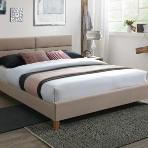 Cama Sierra Velvet 160x200, cor bege/carvalho, estofos Bluevel 28