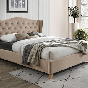 CAMA LAMO VELUDO 160x200 ESTOFOS BEGE/CARVALHO BLUVEL 28