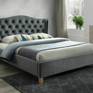 CAMA DE ÁLAMO VELUDO 160x200 ESTOFOS CINZENTO/CARVALHO BLUVEL 14