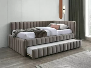 CAMA DE VELUDO ALFIE 120X200 C. BLUVEL BEGE 40