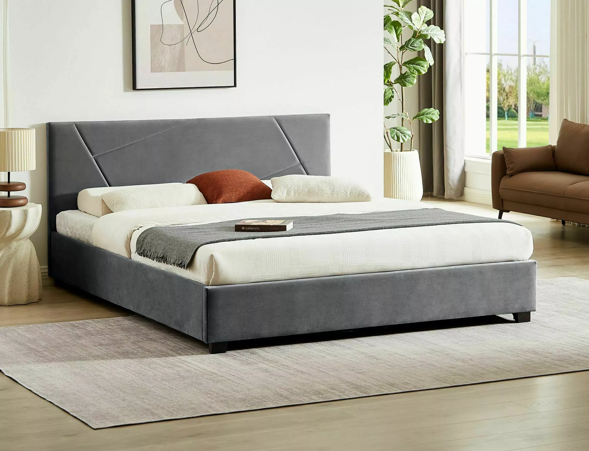 CAMA DE VELUDO COLUMBIA 140X200 COR CINZENTO. 192