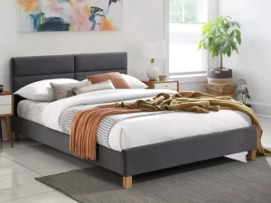 CAMA DE VELUDO SIERRA 140x200 TORNEIRA CINZENTA/CARVALHO. 150
