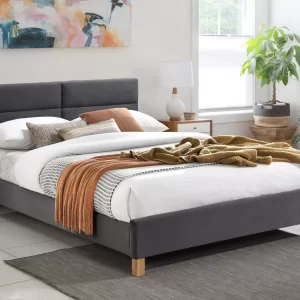 CAMA DE VELUDO SIERRA 140x200 TORNEIRA CINZENTA/CARVALHO. 150