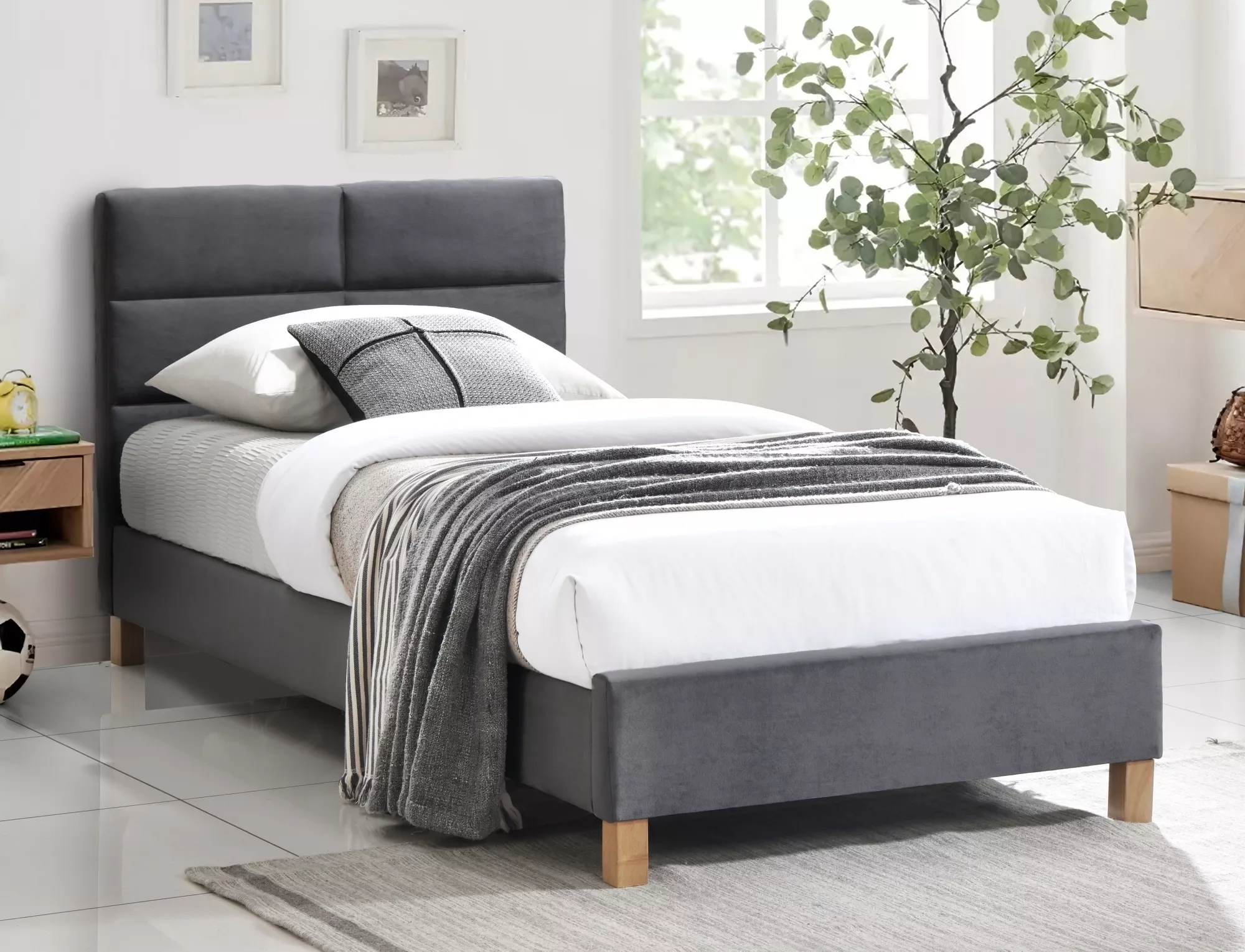 SIERRA VELVET BED, 90x200, TORNEIRA CINZENTA/CARVALHO. 150