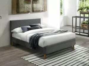 CAMA AZURRO VELVET 140X200 ESTOFOS CINZENTO/CARVALHO BLUVEL 14
