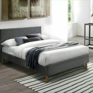 CAMA AZURRO VELVET 140X200 ESTOFOS CINZENTO/CARVALHO BLUVEL 14