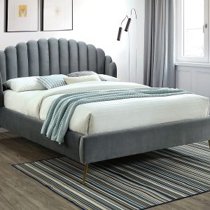 CAMA DE VELUDO CALÁBRIA 160x200 ESTOFOS CINZENTO/DOURADOS BLUVEL 14