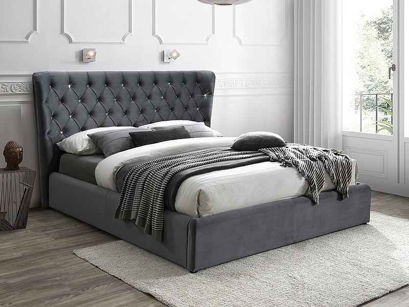 CAMA DE VELUDO ESCULPIDO 160x200 ESTOFOS CINZENTOS BLUVEL 14