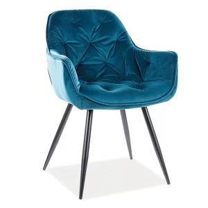 CADEIRA DE VELUDO CEREJEIRA ESTRUTURA PRETA/BLUVEL TURQUESA 85